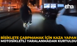 Bisiklete Çarpmamak İçin Kaza Yapan Motosikletli Yaralanmadan Kurtuldu