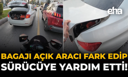 Bagajı Açık Aracı Fark Edip Sürücüye Yardım Etti!