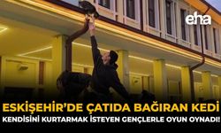 Eskişehir’de Çatıda Bağıran Kedi, Kendisini Kurtarmak İsteyen Gençlerle Oyun Oynadı!