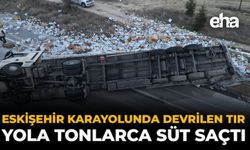 Eskişehir Karayolunda Devrilen Tır Yola Tonlarca Süt Saçtı