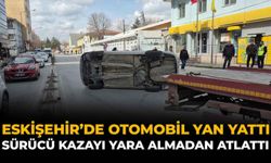 Eskişehir’de Otomobil Yan Yattı: Sürücü Kazayı Yara Almadan Atlattı
