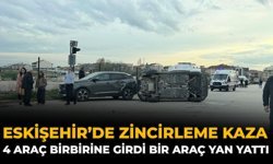 Eskişehir’de Zincirleme Kaza: 4 Araç Birbirine Girdi Bir Araç Yan Yattı
