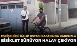 Eskişehirli Kalıp Ustası Kafasında Karpuzla Bisiklet Sürüyor, Halay Çekiyor