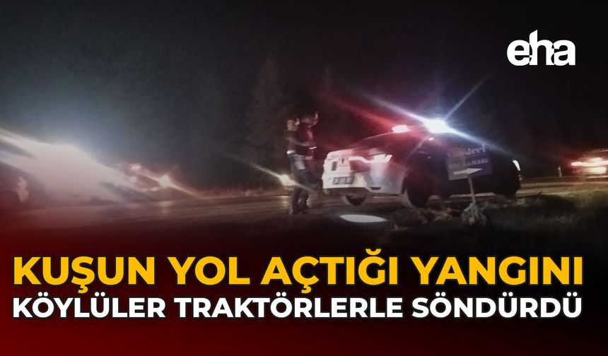 Kuşun Yol Açtığı Yangını Köylüler Traktörle Söndürdü