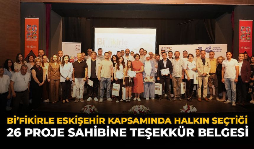Bi'Fikirle Eskişehir Kapsamında Halkın Seçtiği 26 Proje Sahibine Teşekkür Belgesi