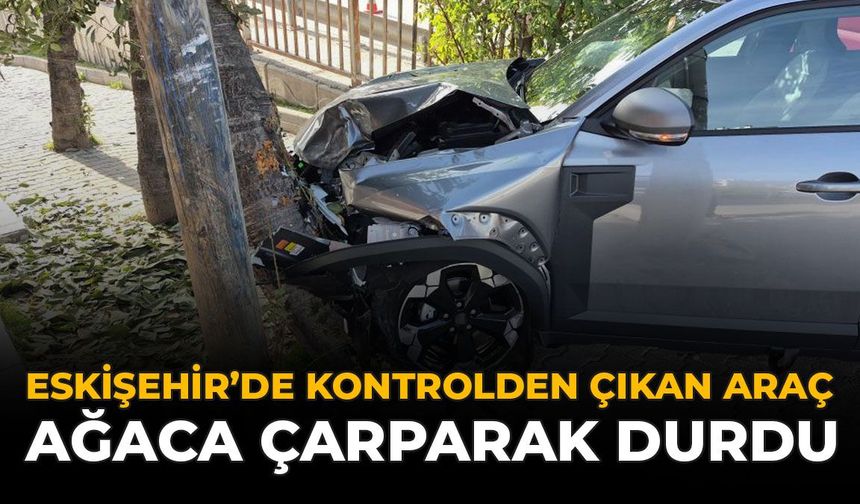 Eskişehir'de Kontrolden Çıkan Araç Ağaca Çarparak Durdu