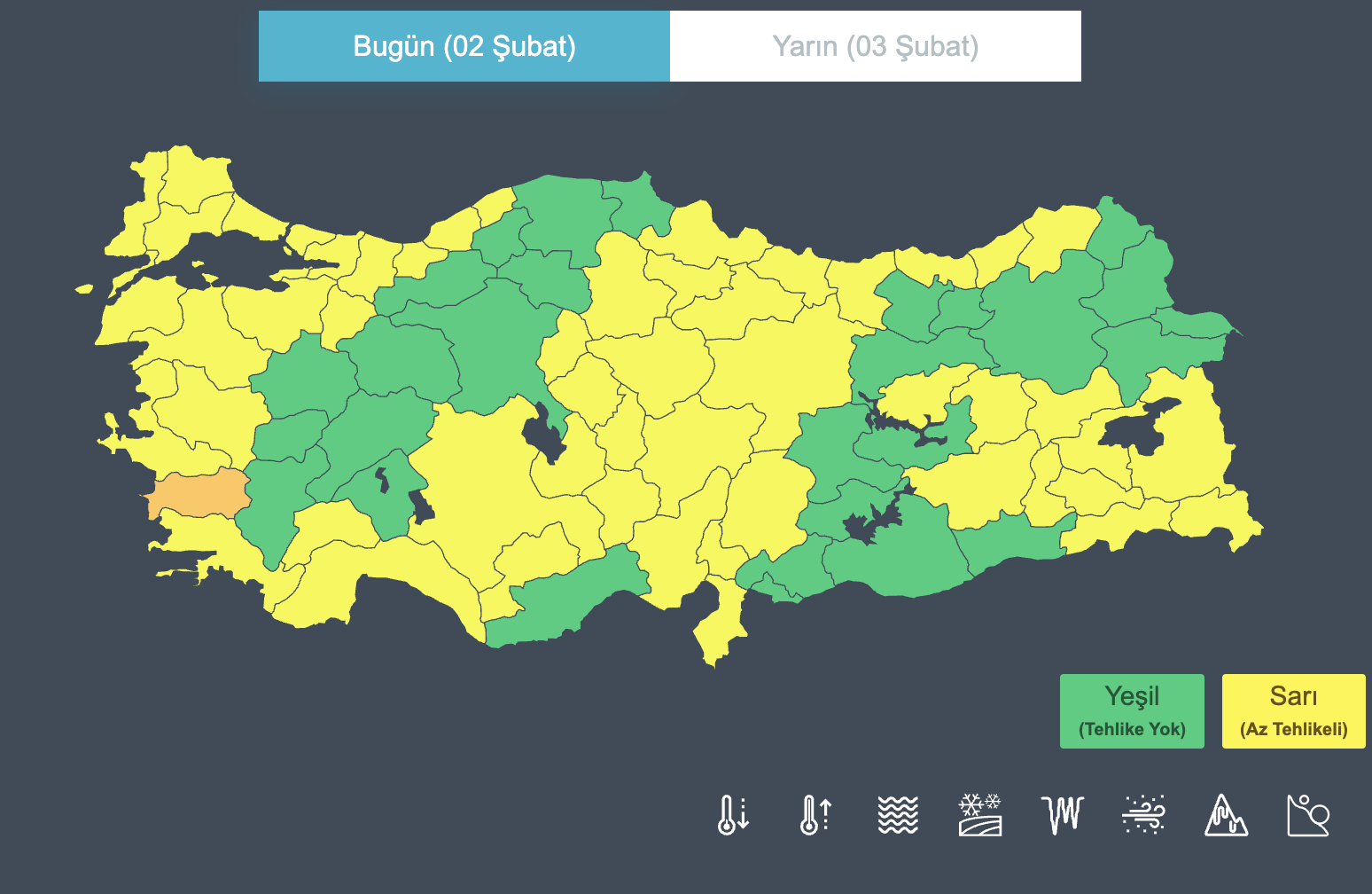 Sarı Kodlu Uyarı 2 Şubat