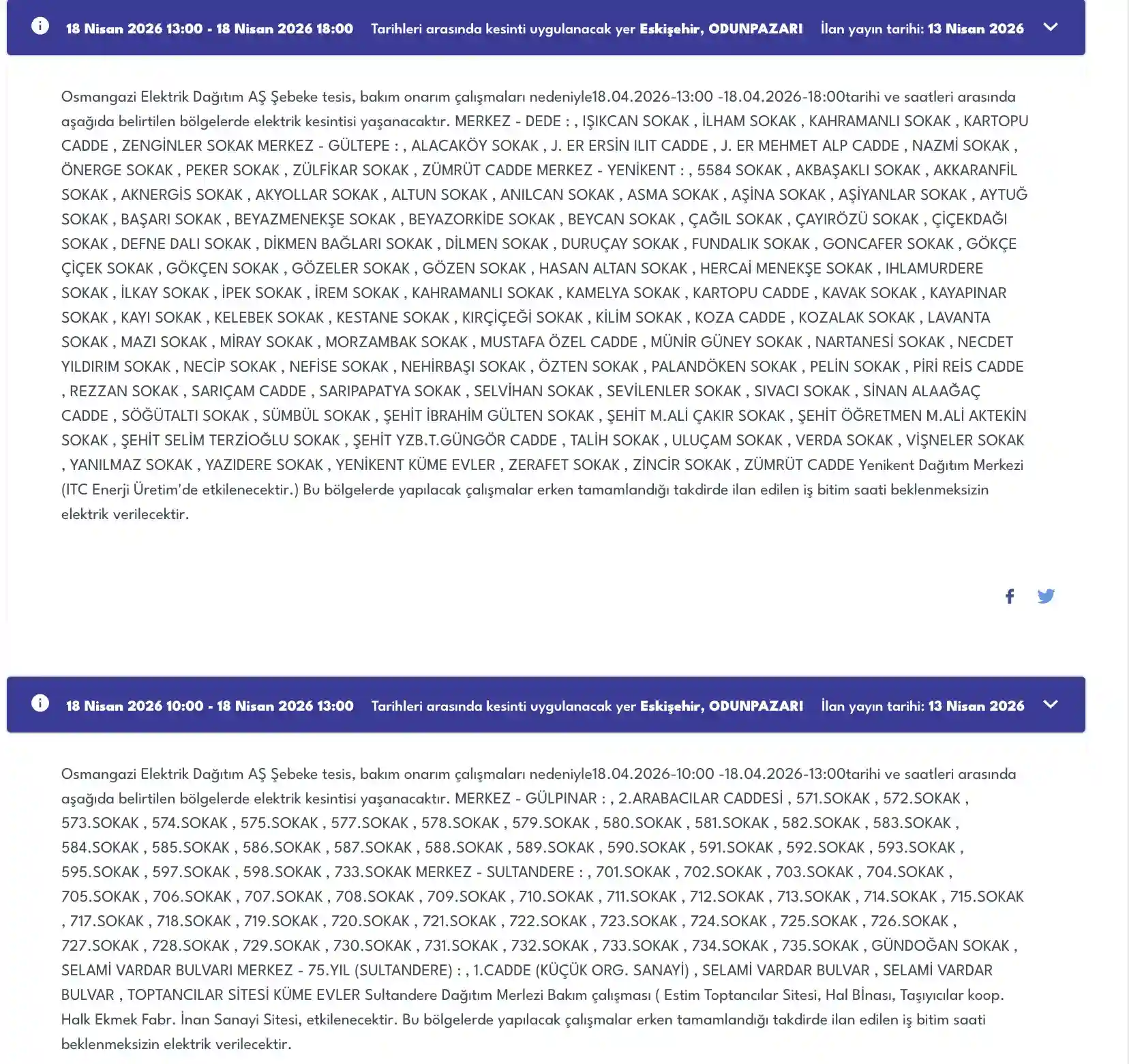 Eskisehir 18 Nisan Elektrik Kesi