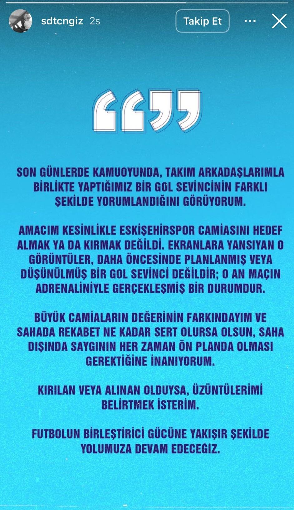 Sedat cengiz eskişehirspordan özür